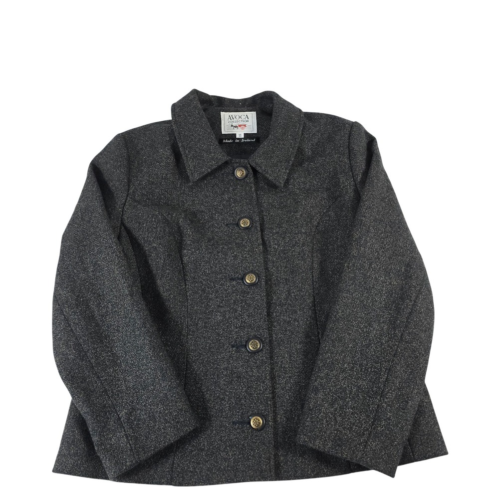 Avoca Collection Womens Pure New Wool Tweed Jacket Grey Made in Ireland Size 14
